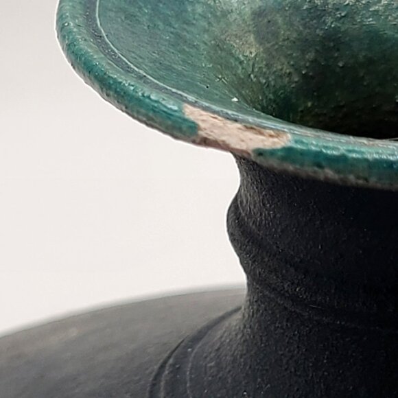 Robert Ellert Signed Raku Pottery Vase Iridescent Red Green Blue Black 6.5" H - Picture 7 of 10